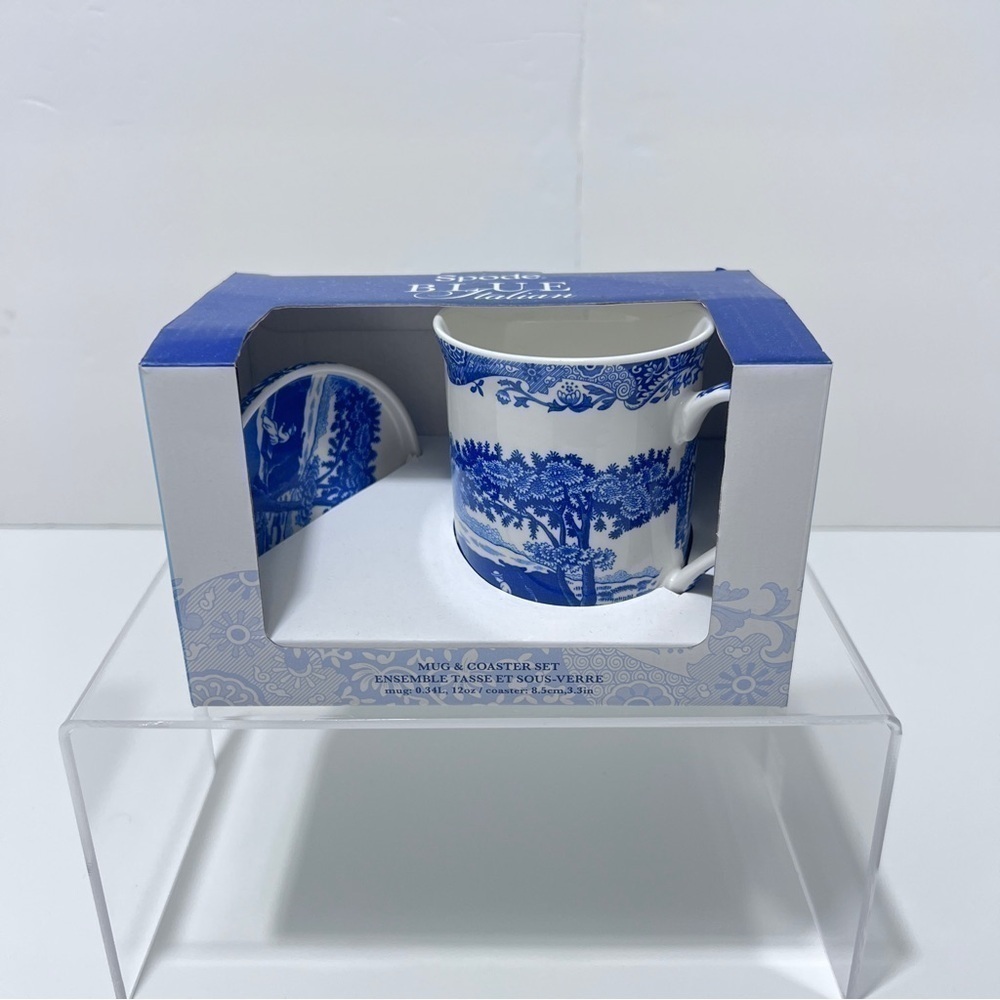 Spode China ITALIAN Blue Mug and Coaster Set 12 OZ Ceramic New in Box